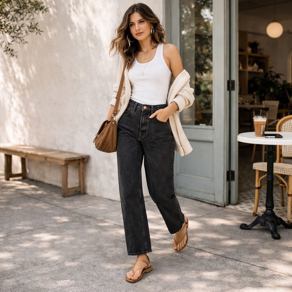 Levi's Denim - Levi’s Dad Jeans 25 Baggy Straight Leg Washed Black High Rise Utility Denim